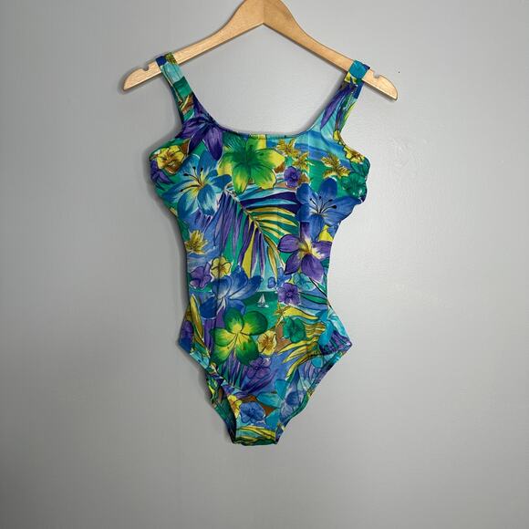 Lands' End Women's Vintage Tropical Flower Print Open Back One-Piece‎ Swimsuit - Picture 1 of 7